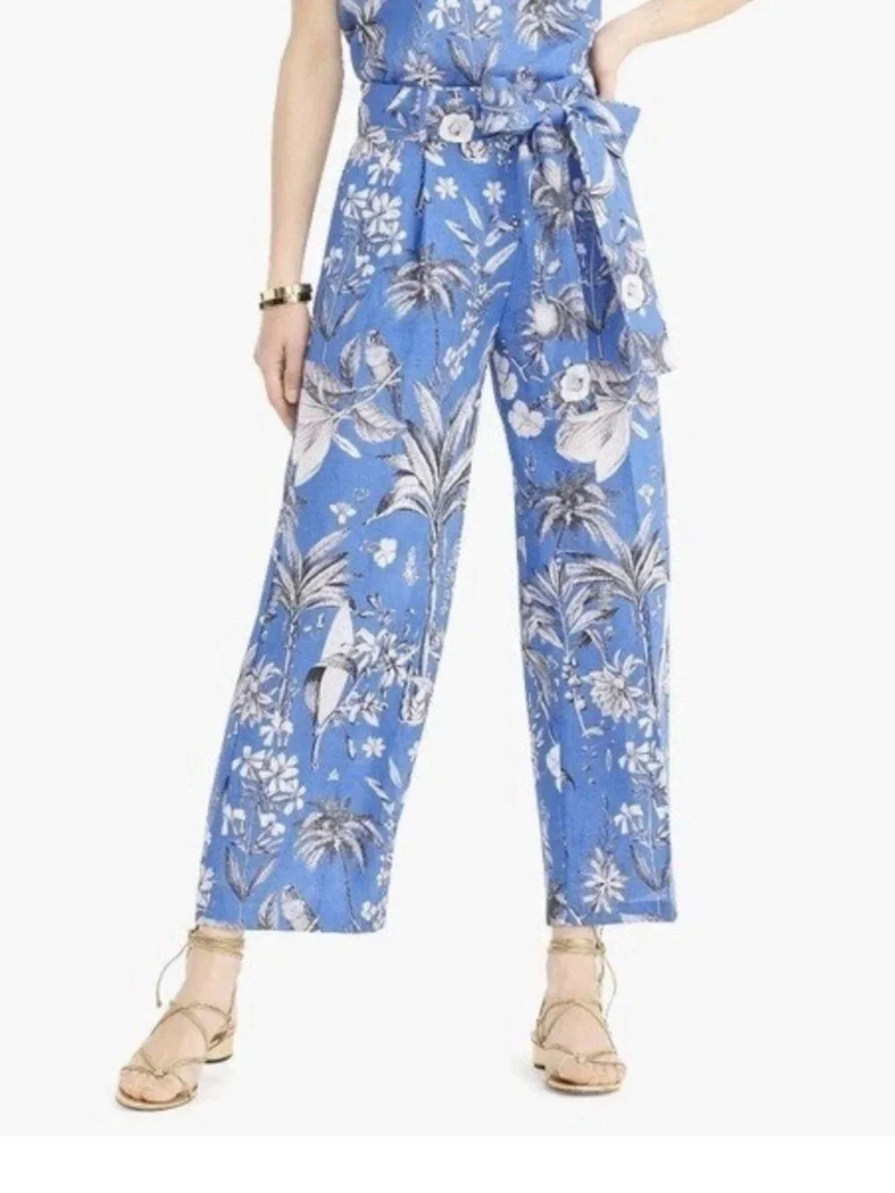 J.Crew Italian Linen Wide-Leg Pants Size 4 High Rise In Ratti Tropical Toile